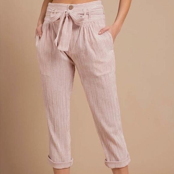 Free People Harem Pants Textured High Waist 0 Summer Beach Crop Nautical Stripes - Picture 2 of 16